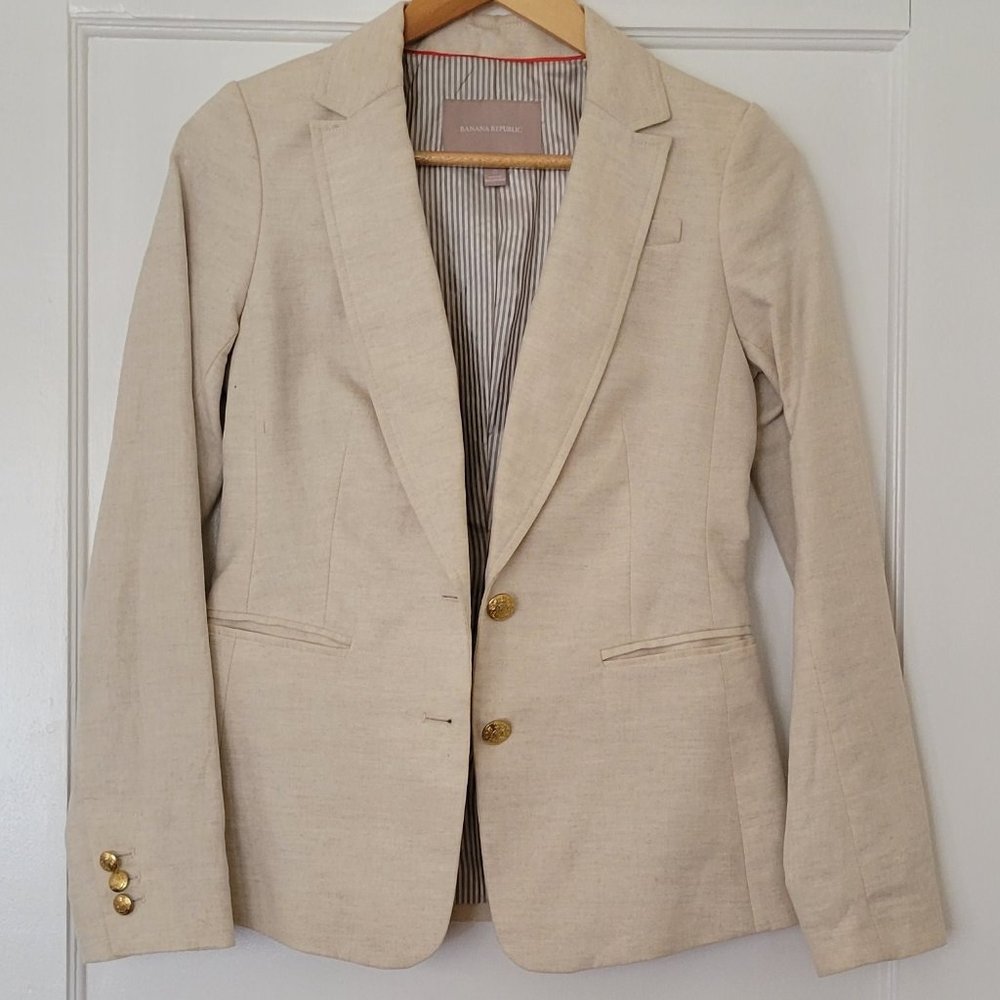 Banana Republic Linen Blend Blazer Jacket, Off White Natural, Size 0